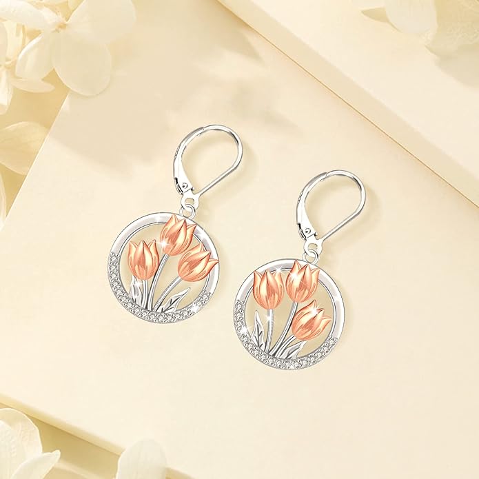 Sterling Silver Tree of Life/Flower/Bee/Animals/Cat/Hummingbird Dangle Earrings Moonstone Turquoise Drop Leverback Earrings Jewelry Gifts