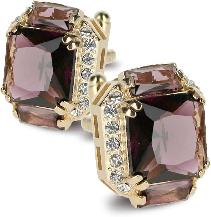 Rectangular Colored Diamond-Flanked Crystal Cuff Links – Tuxedo Suit Accessories, Cufflinks for Men