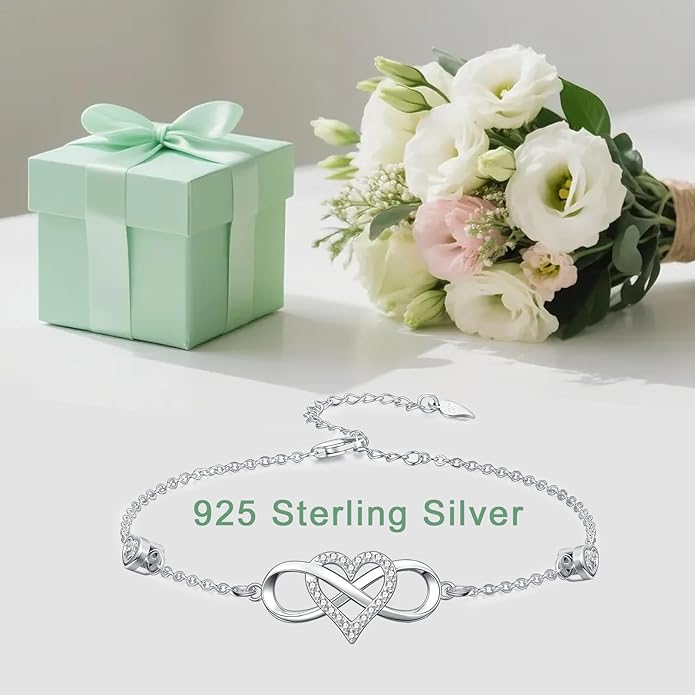 Dorunmo Infinity Bracelet Mom Bracelet 925 Sterling Silver 14K Gold Plated Infinity Heart Anklet for Women Christmas Jewelry Gifts for Wife Mom Daughter