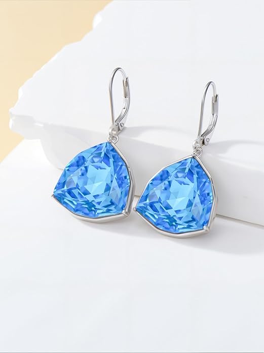 TOUPOP Leverback Earrings for Women Sterling Silver Simple Geometric Birthstone Dangle Drop Earrings Jewelry Christmas Valentine Mothers Day Birthday Gifts for Women Her Wife