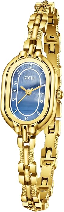 Women's Vintage Oval Watches Luxury Minimalism Bracelet Small Gold Tone Watch Ladies Analog Waterproof Watch Fashion Bangle Bracelet Dress Watch with Stainless Steel Band