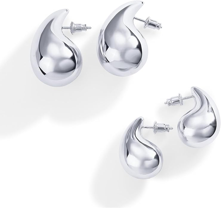 PAVOI 14K Gold Plated 925 Sterling Silver Post Teardrop Chunky Hoop Earrings - Lightweight Drop Earrings for Women - Designer Dupe