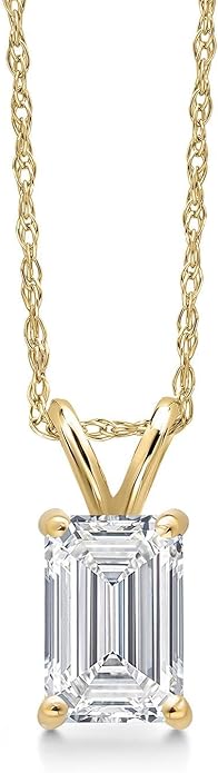 Gem Stone King 1 to 5 Carat 14K Gold IGI Certified Lab Grown Diamond Pendant Necklace For Women | Emerald Cut | E-F Color | VS1-VS2 Clarity | With 18 Inch Gold Chain
