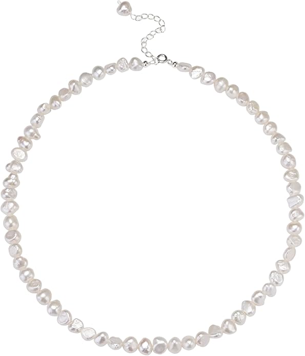 Natural Pearls Choker Necklace for Women Freshwater Baroque Pearl Strand Necklace Chain Cultured Baroque Pearl 18K Gold Plated & S925 Sterling Silver Clasp Choker