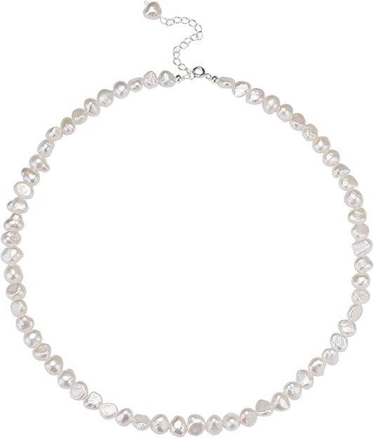 Natural Pearls Choker Necklace for Women Freshwater Baroque Pearl Strand Necklace Chain Cultured Baroque Pearl 18K Gold Plated & S925 Sterling Silver Clasp Choker