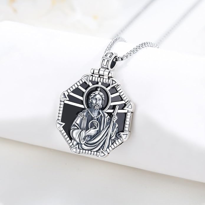 Taioiat Saint Necklace 925 Sterling Silver St Necklace Amulet Pendant Jewelry Religious Gift for Men Women