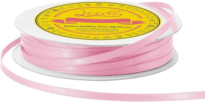LEEQE Double Face Pearl Pink Satin Thin Ribbon 1/8 inch X 50 Yards Polyester Pearl Pink Ribbon for Gift Wrapping Very Suitable for Weddings Party Hair Bow Invitation Decorations and More