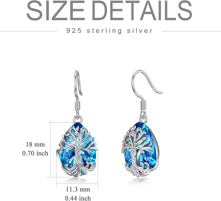 TOUPOP Tree of Life Earrings 925 Sterling Silver Family Tree Dangle Drop Earrings Crystal Jewelry Birthday Christmas Gifts for Women Her