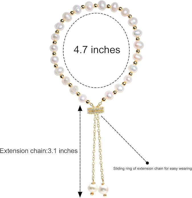 Cowlyn Pearl Bracelets for Women - Dainty 14K Gold Plated Beaded Pearl Link Chain Birthday Christmas Jewelry Gifts for Women