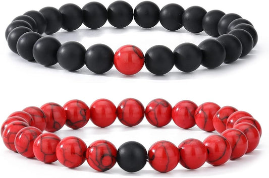 MengPa Mens Beaded Bracelets Couples Matching Bracelet Set Lava Rock Beads for Women Stone Jewelry