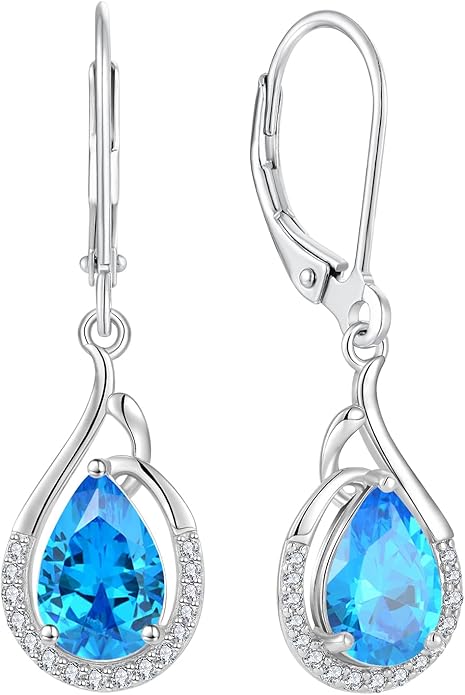 Starchenie Teardrop Dangle Drop Earrings 925 Sterling Silver Pear Birthstones Leverback Earrings Gift for Women
