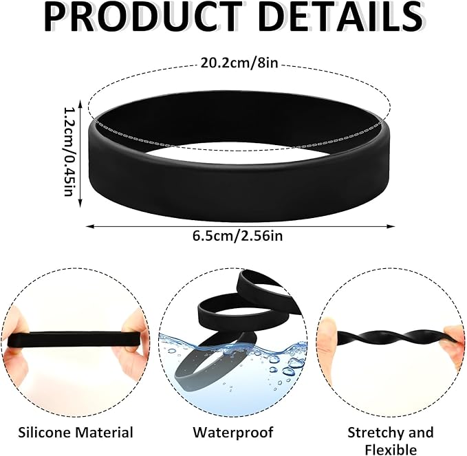 JUNEBRUSHS 24 Pcs Rubber Bracelets Assorted, Black Silicone Wristbands for Women Men Teens Teacher Home Office Game Party Favor Gifts Supplies