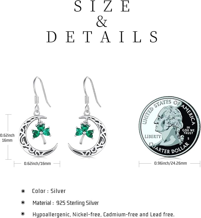 JUSTKIDSTOY St Patricks Day Earrings Gifts 925 Sterling Silver Four Leaf Clover Shamrock Earrings Irish Jewelry for Women Girls
