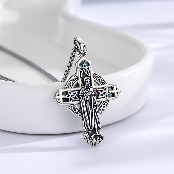 Midir&Etain Cross Necklace 925 Sterling Silver Celtic Christian Pendant Religious Protection Jewelry for Women Men