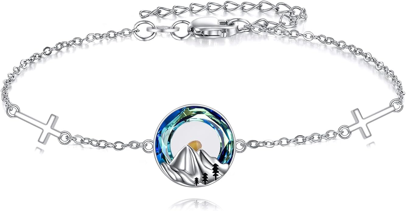 AOBOCO Mustard Seed Bracelet S925 Sterling Silver Mountain Cross Bracelets Christmas Christian Faith Jewelry Mothers Day Birthday Gifts for Mom