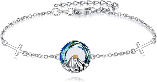 AOBOCO Mustard Seed Bracelet S925 Sterling Silver Mountain Cross Bracelets Christmas Christian Faith Jewelry Mothers Day Birthday Gifts for Mom