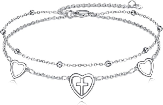 Celtic Knot/Ballet Dance/Heart Cross Anklet for Women 925 Sterling Silver Layered Adjustable Link Jewelry Birthday Gifts for Her
