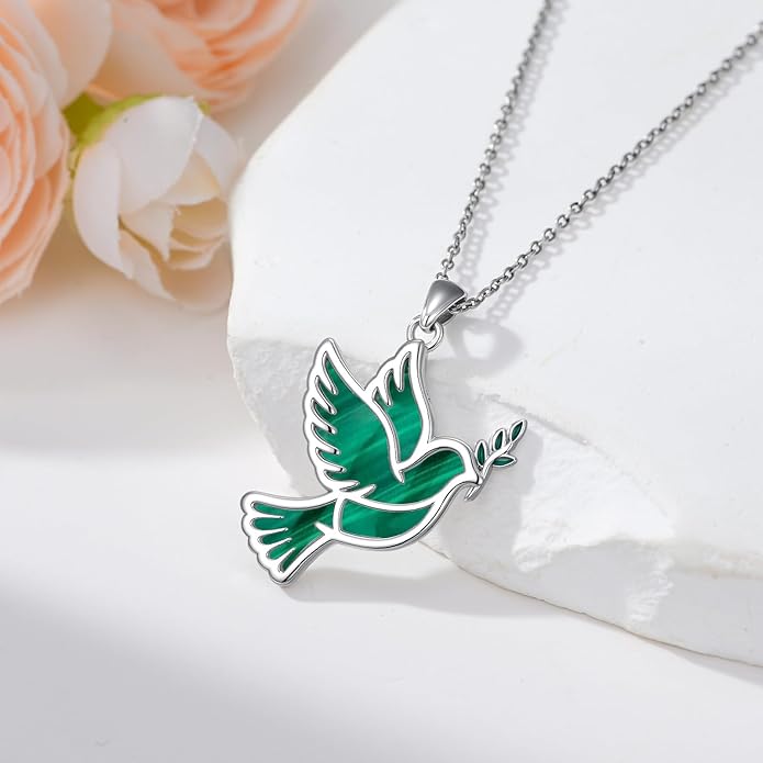 Dove/Hummingbird/Red Cardinal Necklace 925 Sterling Silver Turquoise/Opal/MoonStone/Malachite Bird Necklace Dove Pendant Jewelry for Women Men