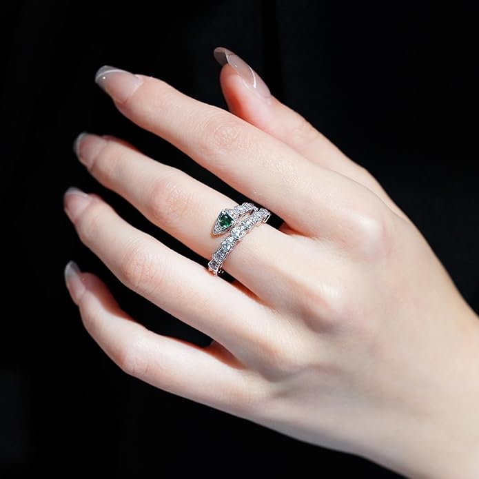 Aura & lrena Adjustable Snake Rings for Wome, 18K Gold or Platinum Plating Open-Ended Ring with AAA Cubic Zirconia Fashion Jewelry, Statement Gift Design Rings for Men and Women Non Tarnish