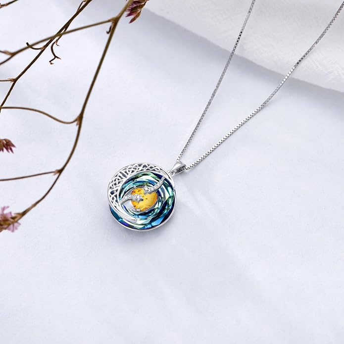TOUPOP Christmas Gifts Birthstone Necklace 925 Sterling Silver Moon and Star Pendant with Blue Crystal Celtic Moon Jewelry Birthday Gifts for Women Mom Wife Her Daughter