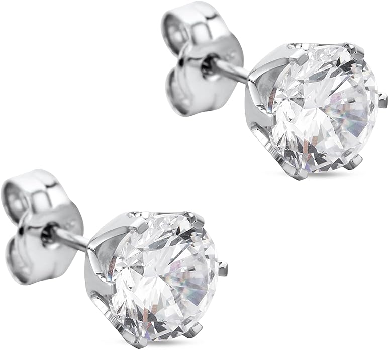 Round 14K Gold Earrings for Women in Solid 14K White Gold 585/14K Yellow Gold 585 with Ruby/Sapphire/Zirconia/Emerald Gemstones, Stud Earrings For Women,Women's Jewelry Delivered in Jewelry Box