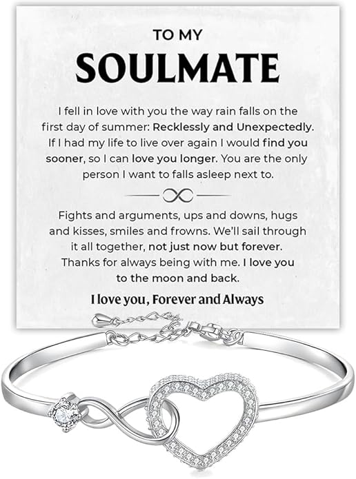To My Soulmate Bracelet, Soulmate Bracelet For Women, Soulmate's Jewelry Gift From Boyfriend Husband Friend With Message Card And Box Meaning, Valentine Gifts For Her, Birthday Christmas Gifts
