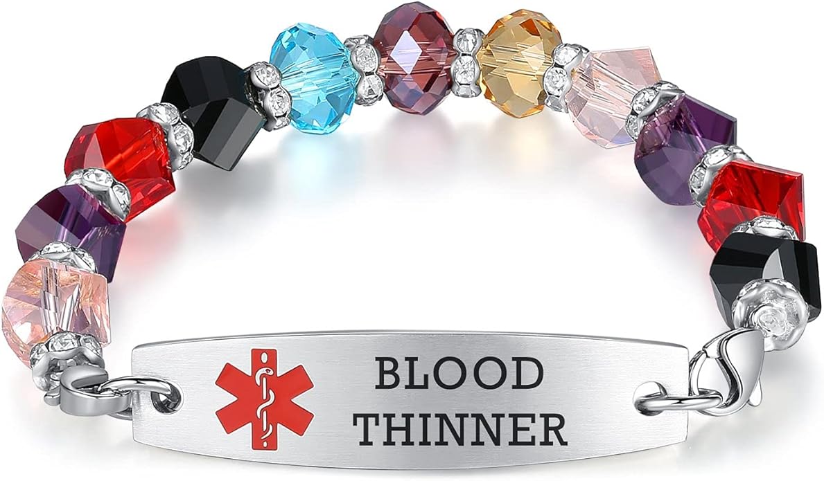 mnmoom 7.5 inch interchangeable Medical id bracelets for Women beads Medical alert bracelets with customize engraving