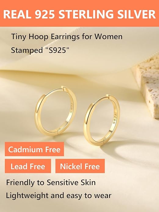 Silvora 925 Sterling Silver Small Hoop Earrings for Women Huggie Earrings Hypoallergenic Cartilage Earrings Tiny Hoops 6mm/8mm/10mm/12mm/14mm/16mm/18mm/20mm