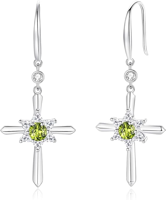 FANCIME Cross Dangle Drop Earrings 925 Sterling Silver Dainty Round Birthstone Earring Fine Jewelry Birthday Gifts for Her Women