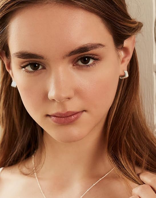 14K Gold Plated Hoop Earring Small Square Huggies Hoops For Women, Minimalist Cute Earrings for Women Girls Gift, gold silver rose gold black and CZ