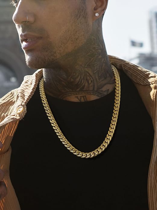 ChainsPro Chunky Miami Cuban Link Chains for Men,Stainless Steel Cuban Chain Necklace,4.8/6/10/14mm Width,No Tarnish& Thick Hip Hop Jewelry,18-30 inch Length, Black/Gold Plated/Silver,Send Gift Box