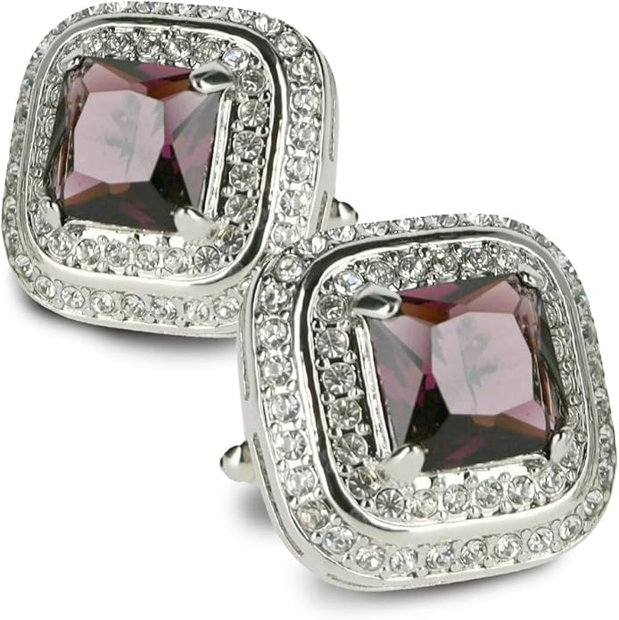 Vittorio Vico Square Colored Crystal Double Diamond Set Cufflinks