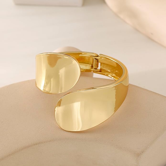 Bangle Bracelets for Women | 14K Gold Plated Trendy Wide Bracelets | Hinged Arm Cuff Bangles Chunky Bracelet for Women