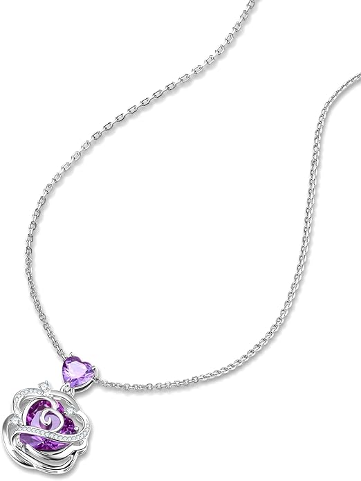 FANCIME Thornless Pulse Birthstone Necklace for Women Sterling Silver Rose Pendant Fine Jewelry Gemstone Birthday Valentines Day Gifts for Wife Her