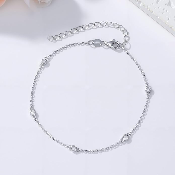 Diamond Bracelets for Women 925 Sterling Silver Dainty Bracelet with Adjustable Chain Minimalist Elegant Jewelry Gift for Women