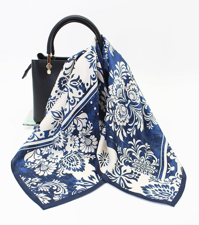 ANDANTINO 100% Mulberry Silk Square Scarf for Hair-25.6" X25.6'' Women Men Natural Silk Neckerchief Digital Printed Headscarf