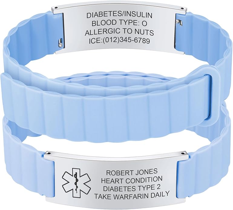Comfortable Medical ID Bracelet for Men & Women - Custom Engraved Silicone Strap Comfort Fit Medical Alert Bracelets for Sports,Adjustable Waterproof Customizable Wristband for Diabetic