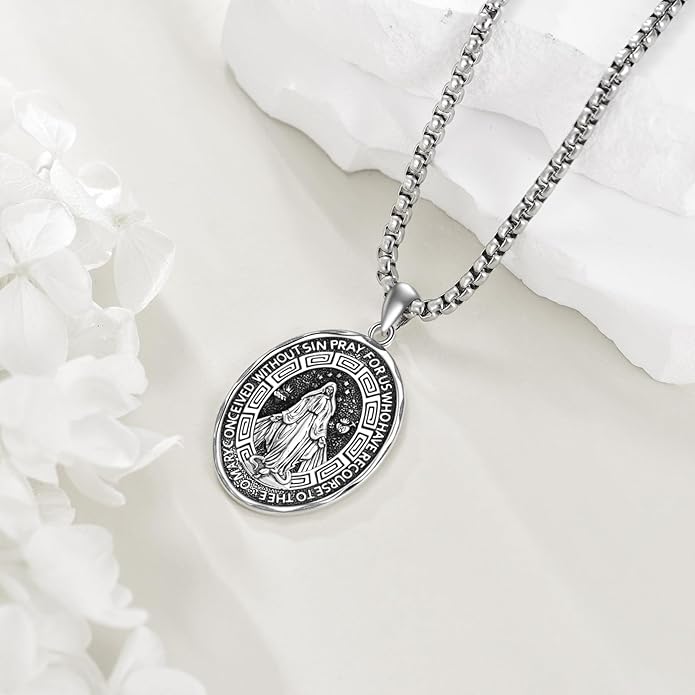 YFN Patron Saint Necklace Sterling Silver Amulet Medal Pendant Religious Protector Jewelry Gifts for Women Men