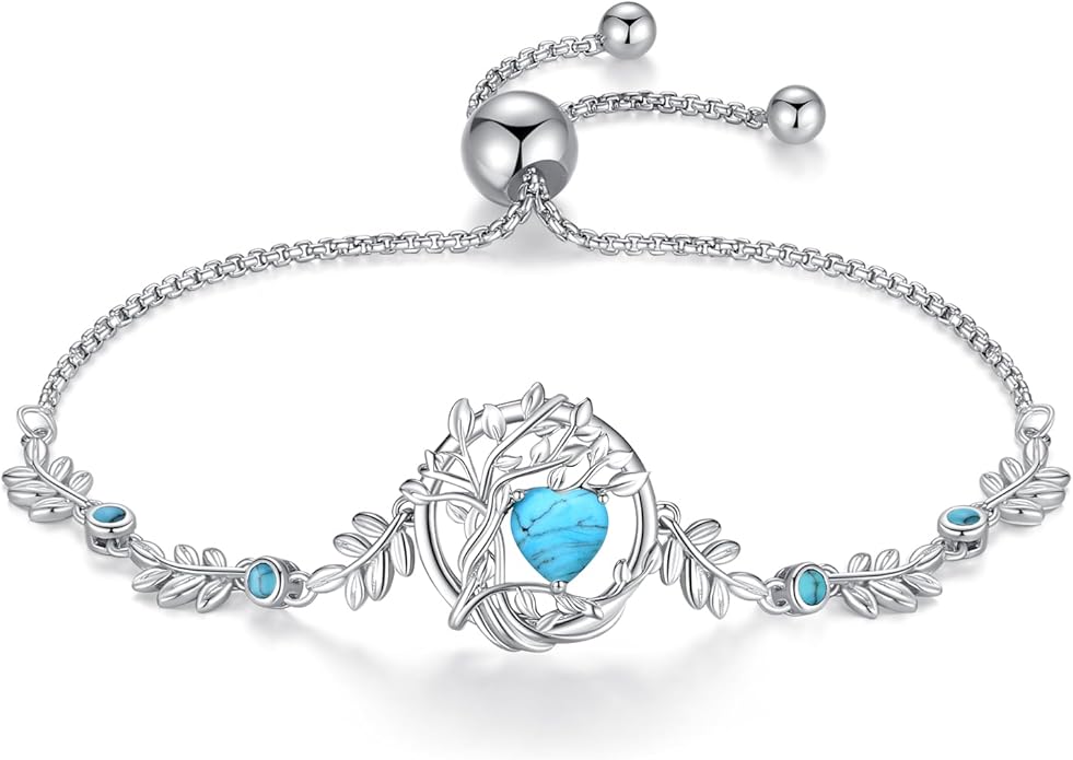 FANCIME Tree of life Birthstone Bracelet for Women Sterling Silver Tree Jewelry Birthstone Charm Bracelet Gemstone Anniversary Birthday Christmas Gifts for Wife Mom Her