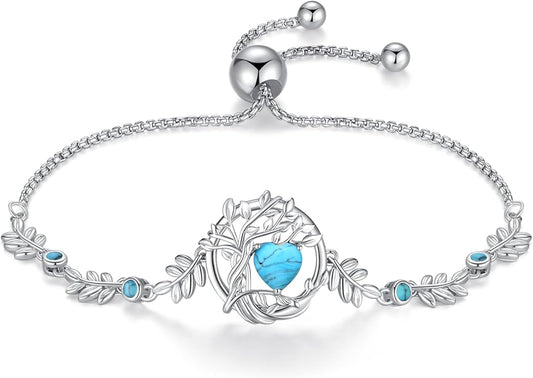 FANCIME Tree of life Birthstone Bracelet for Women Sterling Silver Tree Jewelry Birthstone Charm Bracelet Gemstone Anniversary Birthday Christmas Gifts for Wife Mom Her