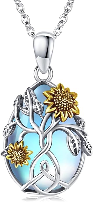 CHENGHONG Sunflower Necklace 925 Sterling Silver Tree of Life Necklace Daisy/Rose/Sunflower Pendant Necklace Sunflower Jewelry Gifts for Women Mom