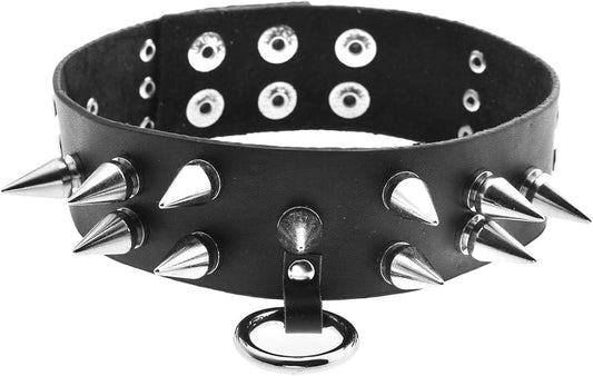 Zysta Unisex Cool Rivet Spike Studed Genuine Leather Choker Gothic Jewelery Necklace Collar Band Chain Goth Punk Rocker Bold Costume Black