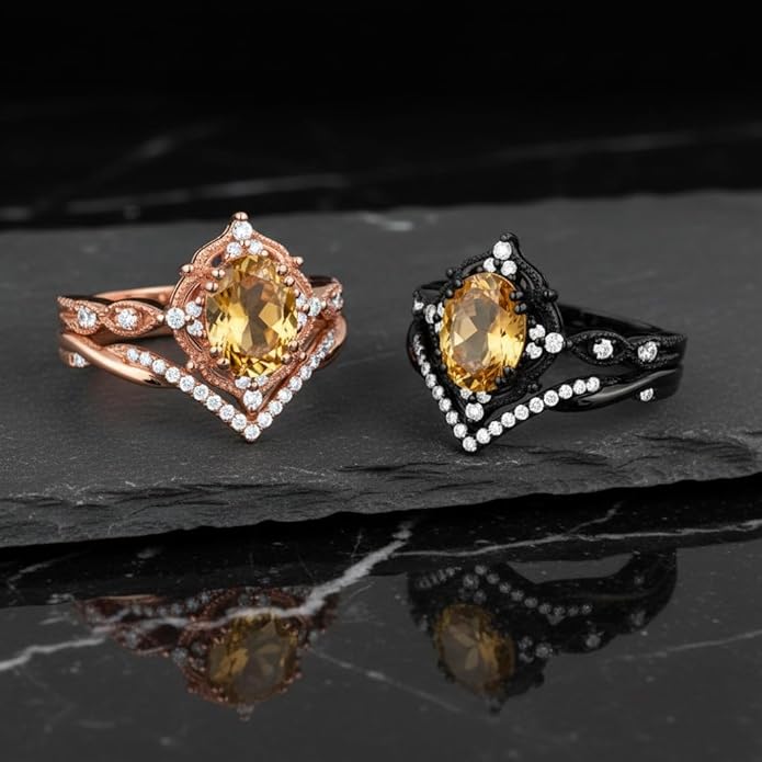 Oval Cut Vintage Gemstone Engagement Rings set for Women S925 Sterling Silver/10K/14K/18K Gold Birthstone Promise Anniversary Bridal Set Ring for her