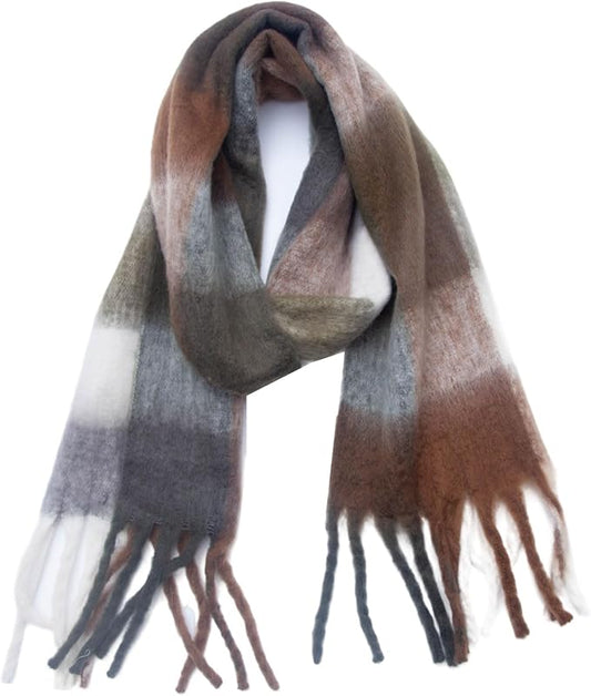 SHOHOKU Large Chunky Plaid Scarf Coloured Checked Oversized Scarf Tassel Soft Fall Winter Thick Warm Shawl Women