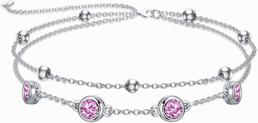Dorunmo 925 Sterling Silver Birthstone Anklet Bracelets for Women Birthday Mother's Day Jewelry Gifts for Wife Girlfriend Mother Her