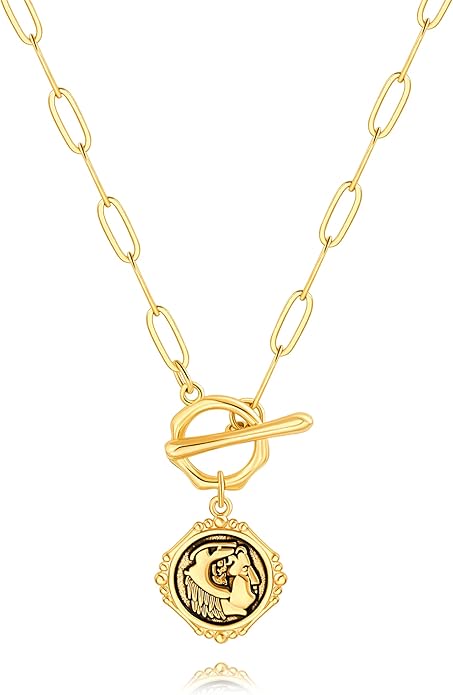 CANEVINKA Dainty Cross Medallion/Heart Pendant Chain Necklace 18K Gold Plated Oval Choker Fashion OT Toggle Jewelry Handmade for Women Simple Gold Charm Necklace
