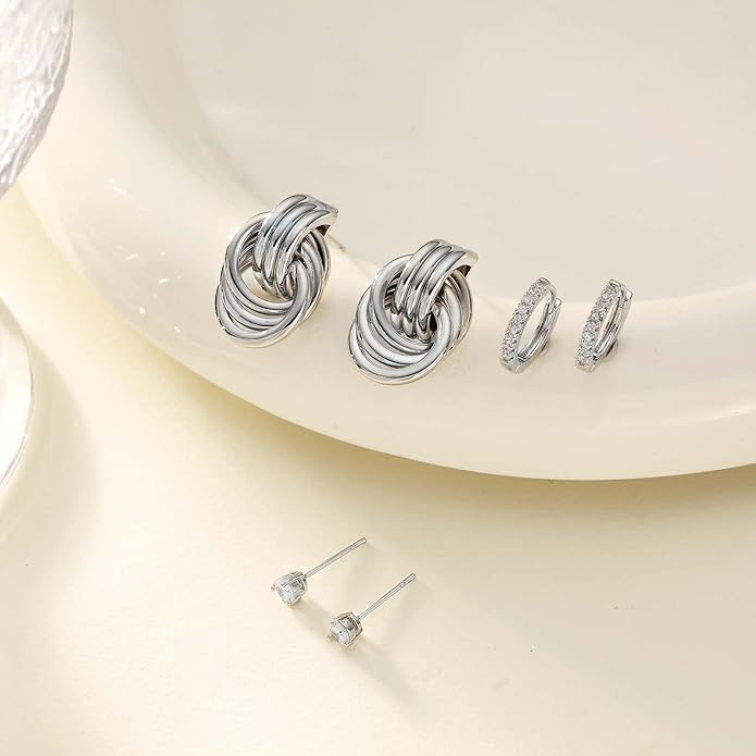 3Pairs Gold Hoop Earrings Set for Women Trendy Chunky Huggie Dainty Earring Jewelry for Women Teens