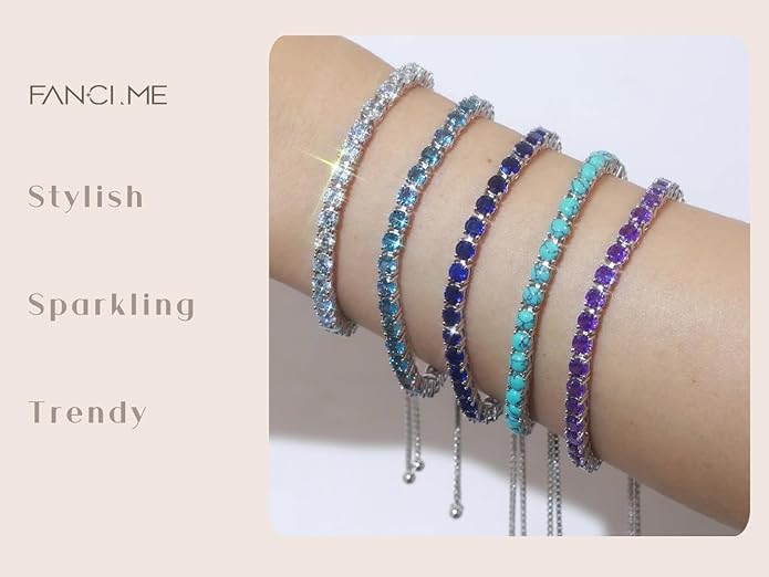 FANCIME Birthstone Bracelet Jewelry for Women Sterling Silver Tennis Bracelet Classic Bolo Adjustable Chain Fine Jewelry Anniversary Birthday Gifts for Women Mom Wife Her