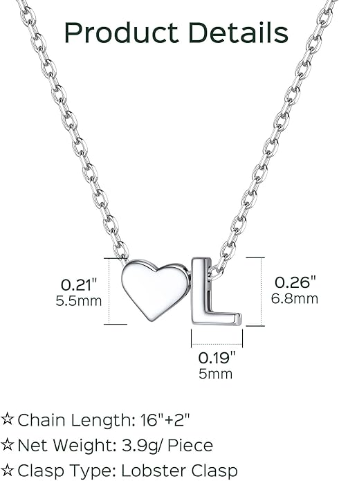 ChicSilver 925 Sterling Silver Heart Initial Necklaces for Women -Dainty Personalized Heart Pendant Letter Alphabet Necklace for Women