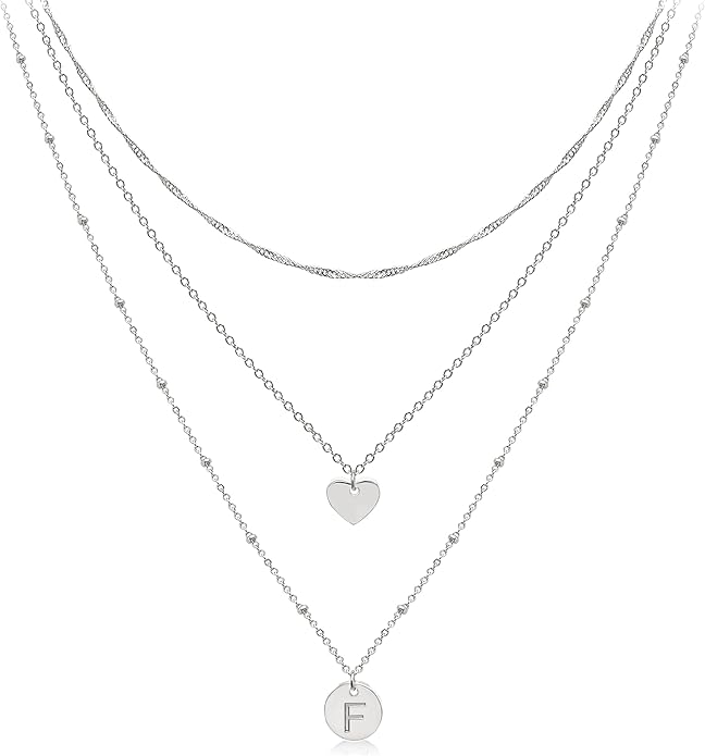 Aisansty Dainty Layered Initial Choker Necklaces Handmade 14K Gold Plated Tiny Heart Personalized Letter Disc Pendant Adjustable Chain Layering Gold Necklaces for Women Gift Jewelry